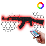 Rifle Ak 47 Luminária Rgb Setup Gamer Placa Luminosa