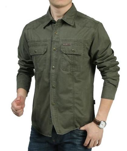 Camisa Casual De Manga Larga Suelta Para Hombre, Talla Grand