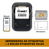 Mini Impressora Bluetooth + 2 Rolos Etiquetas 40x25