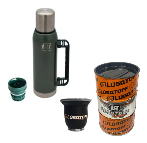 Kit Matero Termo Acero Inox 1.3l + Yerbera + Mate Lusqtoff