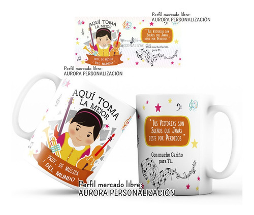 Mug Pocillo Dia De La Maestra Profesora Música Docente Taza