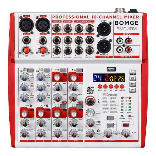 Bomge De 10 Canales Consola Mixer Audio 48 Fx Bt Usb Eq