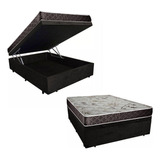 Cama Box Baú Casal Colchão D33 + Box Suede 65x138x188 Preto