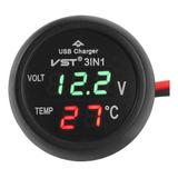 Cargador Digital Vst Usb Con Voltimetro/termometro Para Auto