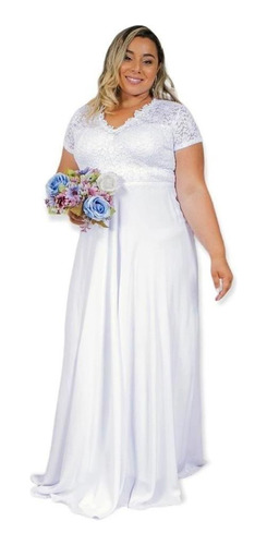 Vestido Noiva Longo Plus Size Renda Casamento Festa Civil