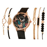 Set Reloj De Mariposa De Colores Con Pulseras Negro