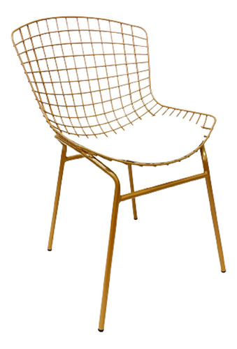 Cadeira Bertoia Tubular Cozinha Dourado Fosco Assento Branco