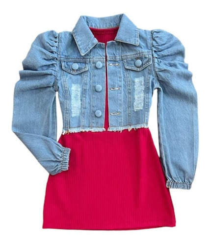 Vestido Com Jaqueta Jeans Moda Blogueirinha Infantil Modinha