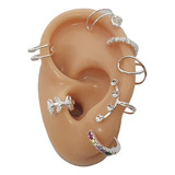 Set De 7 Aros  Solitarios De Plata  925 Cuff  Bidu  Piercing