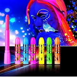 Set De 6 Pinturas Neon Uv Que Brilla Oscuridad Para Piel