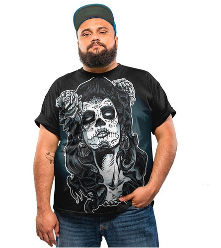 Camiseta Plus Size Caveira Mexicana Dia Dos Mortos