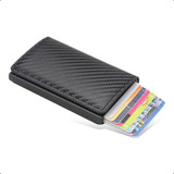 Versa Proteção Rfid Cartera Automática Con Tarjetero De Piel De Fibra De Carbono Color Negro