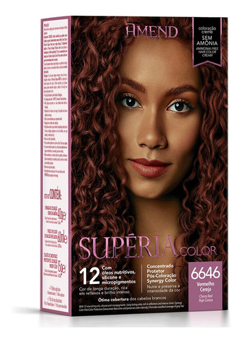 Kit Tintura Amend  Supéria Color Coloraçã Creme Tom 6646 Vermelho Cereja Para Cabelo