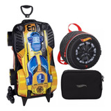 Kit Mochila Malinha Infantil Hot Wheels Tam G 3d Alto Relevo