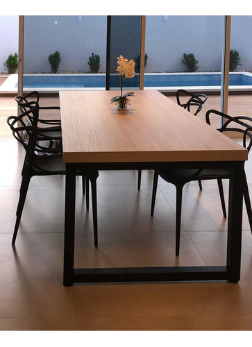 Mesa De Jantar Estilo Industrial (200 X 90) C/ 6 Cadeiras