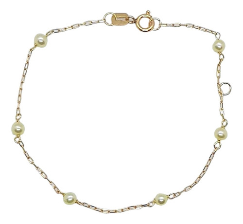 Pulseira Bebê Infantil De Ouro 18k De Pérolas 