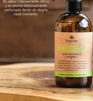 Aromatizante Biogreen Lemongrass 330ml Sin Gatillo 