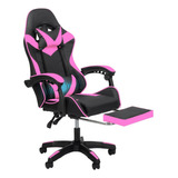 Silla Gamer Con Masajeador Reclinable Con Reposa Pies Rosa