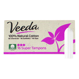 Veeda Tampones 100% Algodon Natural Sin Aplicador, 16 Unidad