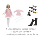 Roupa: Casaco + Bota + Óculos - Compatível Com A Barbie