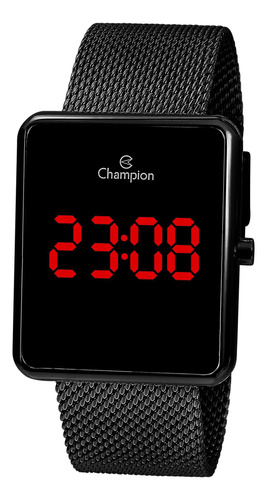 Relógio De Pulso Champion Digital Ch40080d Aço Inox Preto 