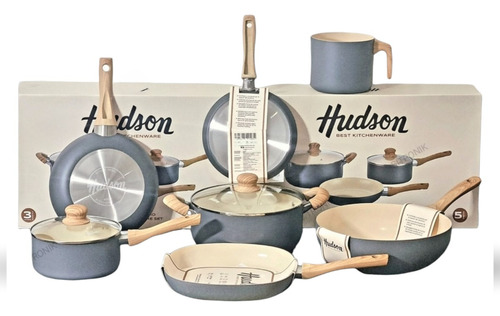 Set De Cocina Hudson Cerámico Gray 7 Piezas Antiadherente