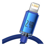 Cable Lightning 2.4a Reforzado Baseus Para iPhone De 1,2 M, Color Azul