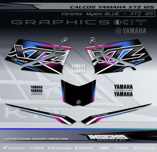 Calcos Yamaha Xtz 125- Variante Mystic Blue- Insignia Calcos