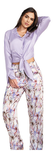 Pijama Pantalón Satín Estampado + Camisa | Carol 50023