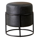 Puff Redondo Ecocuero Decorativo Moderno - Parker Negro