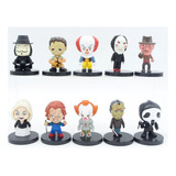 10 Bonecos Terror - jason, Freddy Crueguer, Chucky, It 5,5cm