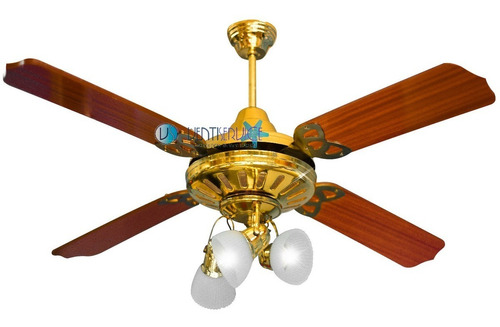 Ventilador De Techo Nacional Lujo Dorado Madera 3 Luces