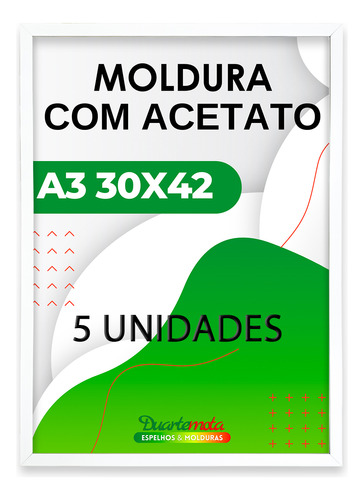 Kit 5 Quadro Moldura A3 30x42 Com Acetato Para Foto Poster