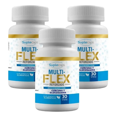 SUPLECAPS- Pack 3 Frascos MultiFlex Acido Hialuronico reforzado con Curcuma y Glucosamina con 30 tabletas C\u002Fu | Meses sin interés
