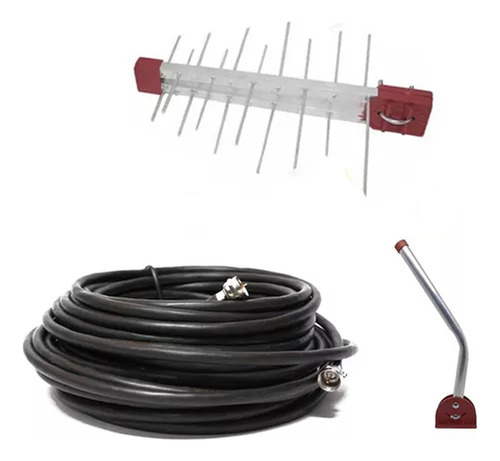 Kit Antena Digital 4k Log 20+mastro 45cm+cabo Coaxial 12 M