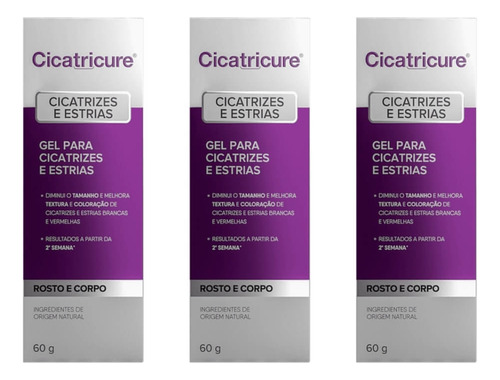 Kit C/03 Cicatricure Gel P/ Cicatrizes E Estrias 60g