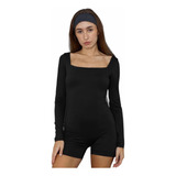 Catsuit Enterito Manga Larga Modal Soft Mujer Doble Negro