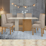 Conjunto Mesa 170cm Tampo Mdf/vidro E 6 Cadeiras Astrid