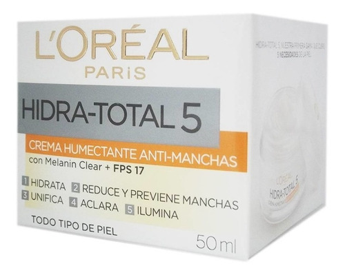 Crema Facial Día L'oréal Paris Hidra Total 5 Aclarante 50 Ml