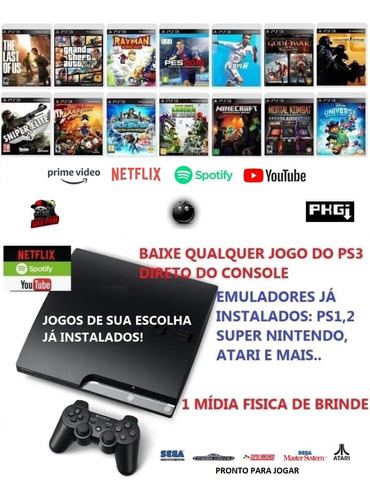 Playstation 3 Ps3 Sony Controle Novo E Jogos Instalados Loja