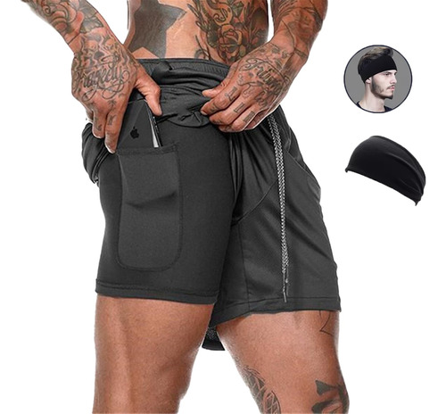 Gimnasio Short Con Licra Deportiva 2 En 1 Hombre Correr