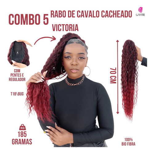 Combo 5 Extensões Rabo De Cavalo Bio Fibra Cacheado+ Brinde