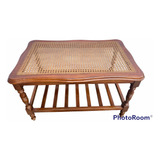 Mesa Auxiliar Madera Torneada Y Mimbre