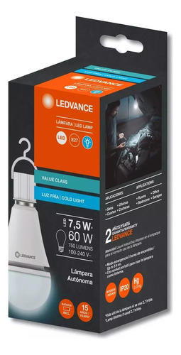 Lámpara Led Ledvance 7.5w / 60w E27 Autónoma Emergencia 3hs