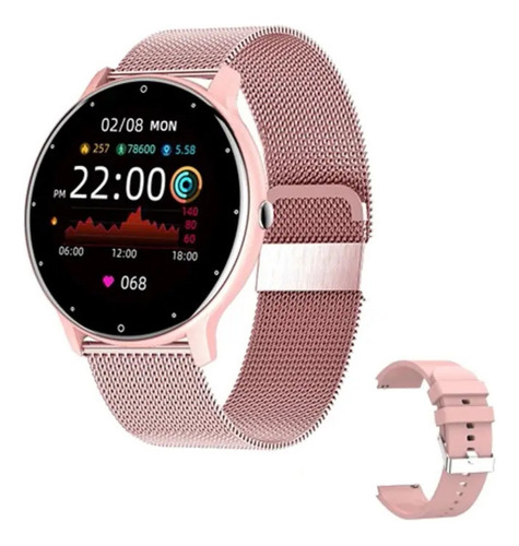 Smartwatch Lige Rosa Redondo De Luxo Com Pulseira Milanesa