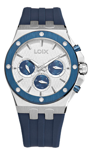Reloj Loix Hombre La2129-4 Azul Con Plateado, Tablero Blanco