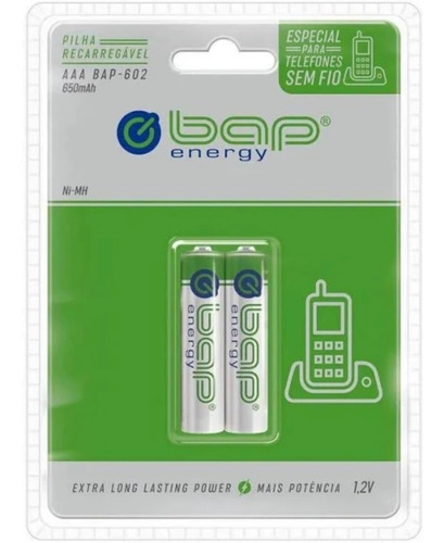 Pilha Recarregável Bap Aaa 650 Mah 1,2v Bap-602 Tel Sem Fio