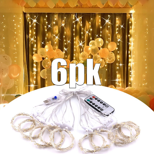 6 Pack Cortinas Serie Luces 300 Led Decorativas Usb 3x3m