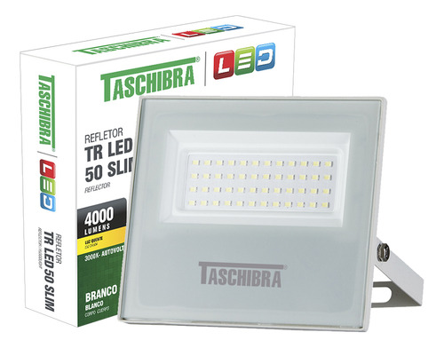 Refletor Tr Led 50w Slim Branco - Taschibra 3000k (amarela) Cor Da Luz Branco-quente 110v/220v