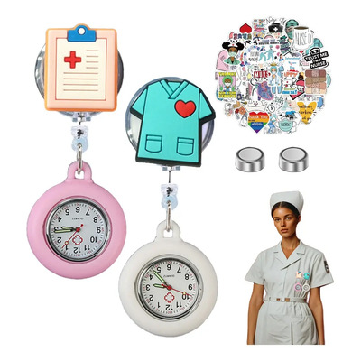 Reloj De Bolsillo Enfermera Con Broche Retractil Con Figura